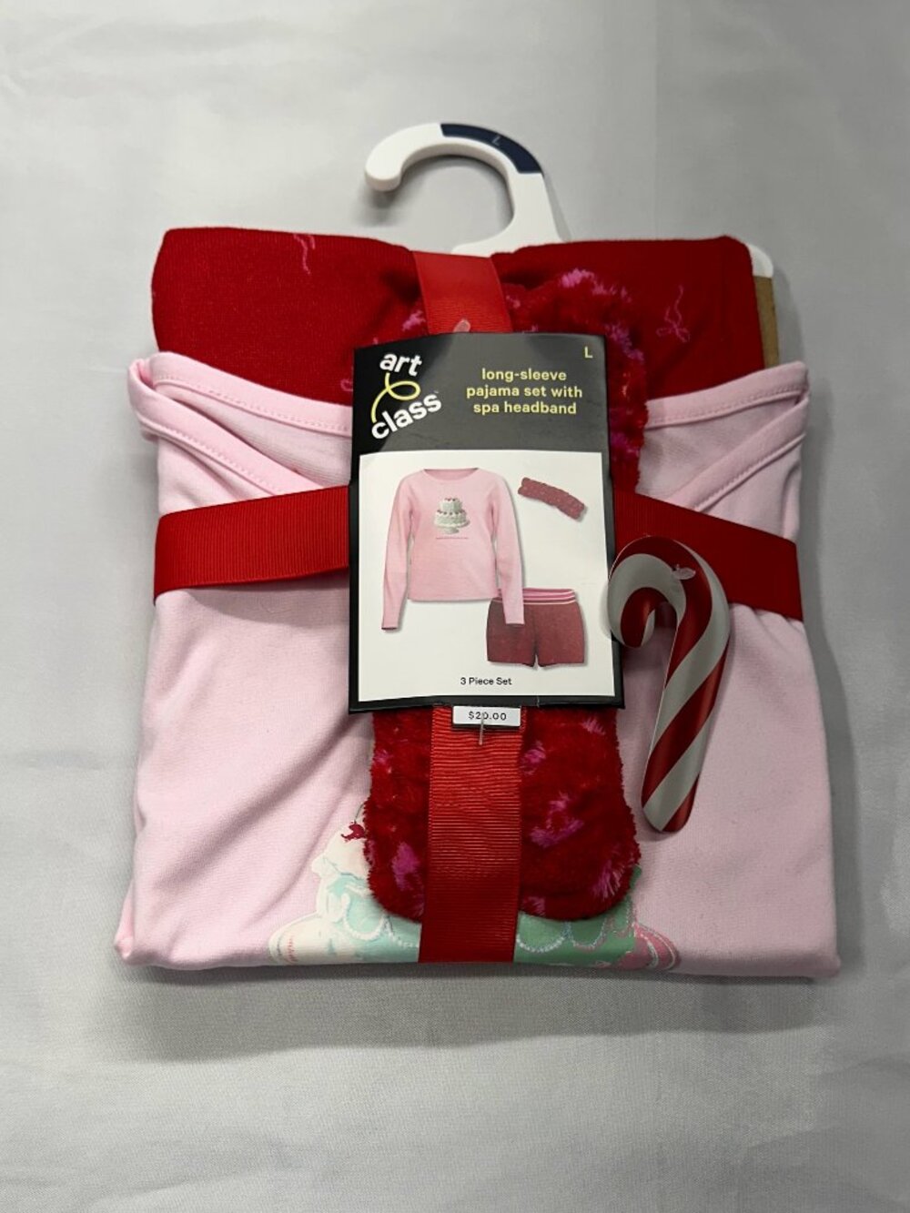 Art Class Girls 3‑Piece Pajama Set Pink & Red Long Sleeve Top Pants Spa Headband